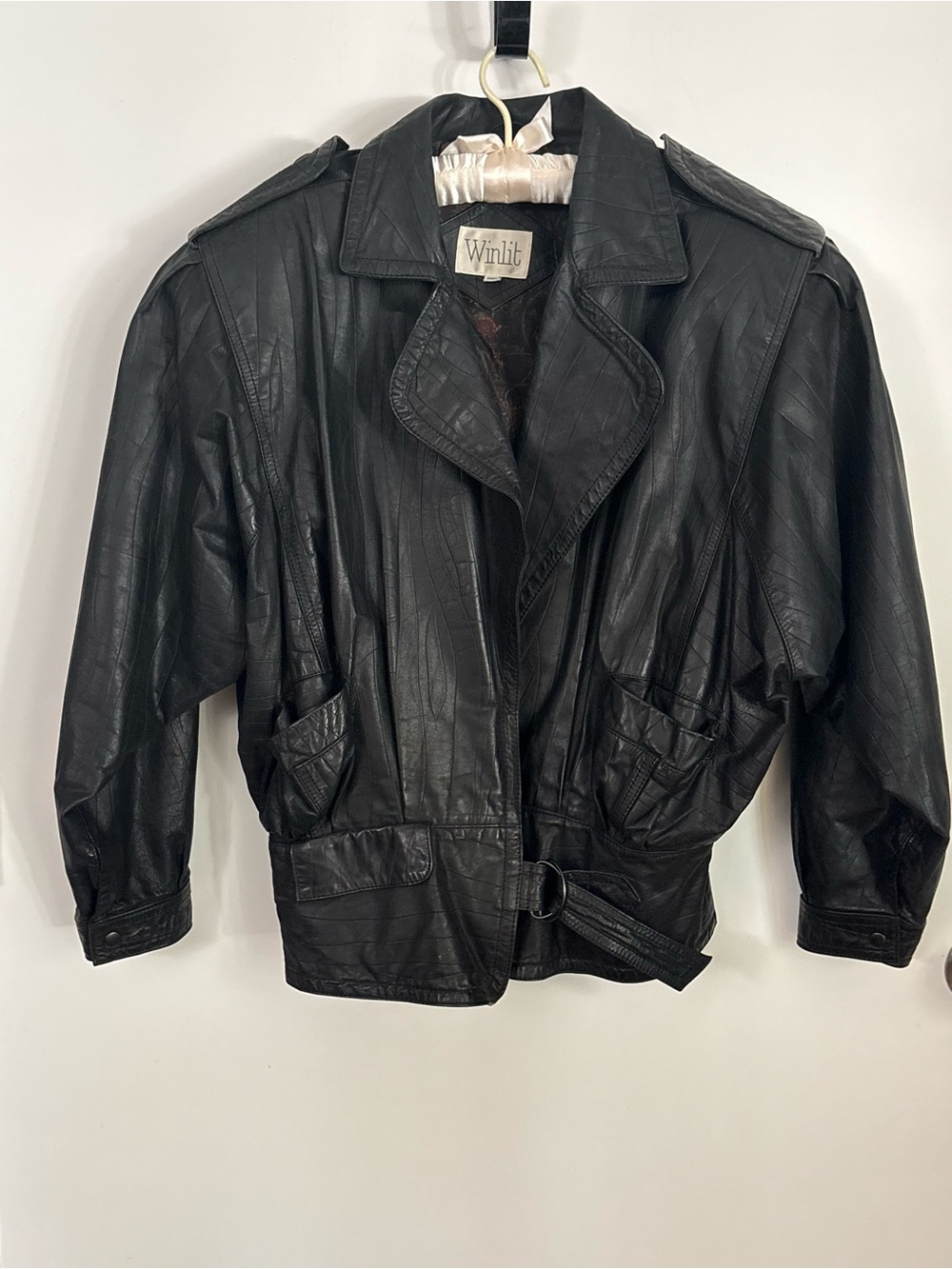 Vintage Winlet Black Leather Belted Women's Jacket